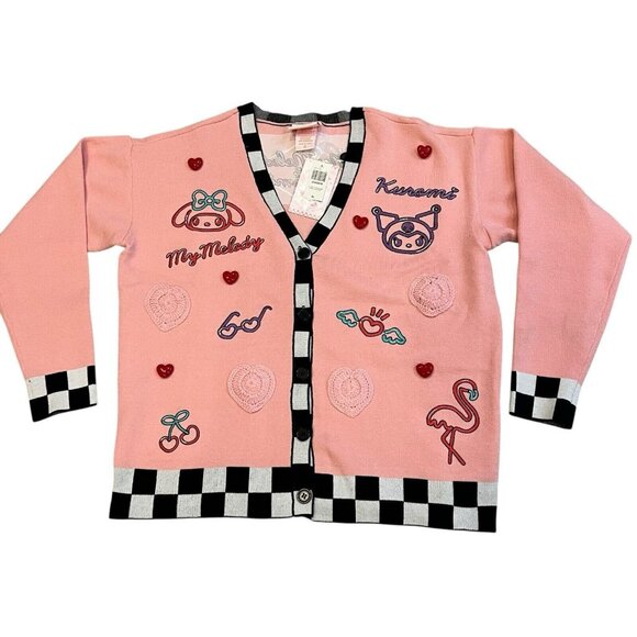 Sanrio My Melody & Kuromi Diner Icons Women's Cardigan Pink Embroidered Size XL - Picture 1 of 8